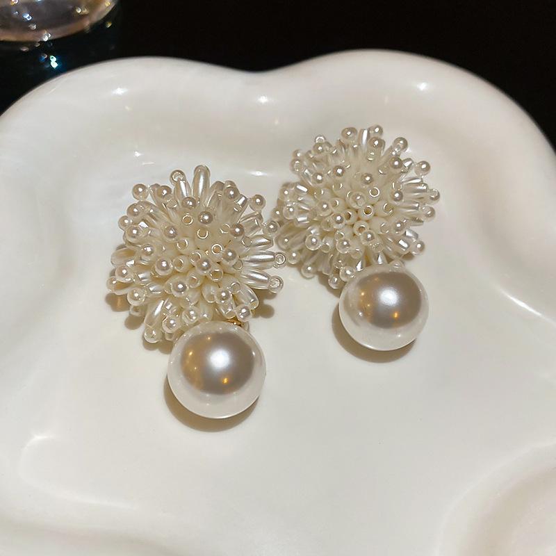 Silver Needle Zircon Pearl Tassel Earrings - Elegant Retro Design for Women