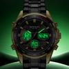 SANDA Stereoscopic Dual Display Watch Men's Steel Band Sunday Date 12/24 Hour 5ATM Waterproof Night Light Alarm Clock