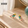 Colorful Bird Earrings 1 Pair Stud for Women, Outline Enamel Earrings, Polished Edges Glaze Finish Alloy Ear Pins Daily Wear Edge