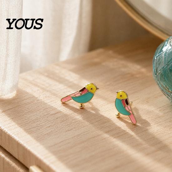Colorful Bird Earrings 1 Pair Stud for Women, Outline Enamel Earrings, Polished Edges Glaze Finish Alloy Ear Pins Daily Wear Edge