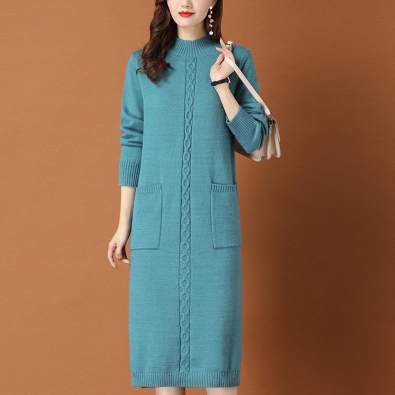 Knitted Dress Women's Autumn and Winter Clothing New with Coat Inside with Long Sweater Skirt Knee Bottom Skirt