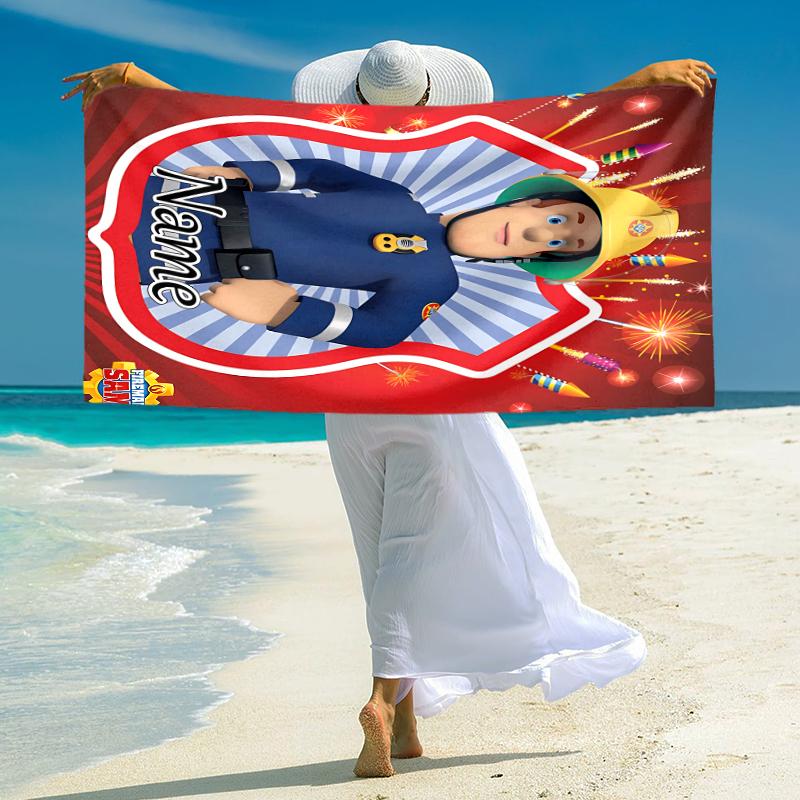 Personalized Fireman Sam's Adventure Beach Towel Microfiber Beach Towel Thin Absorbent for Beach Swimming Yoga Bath Sports. 0910195