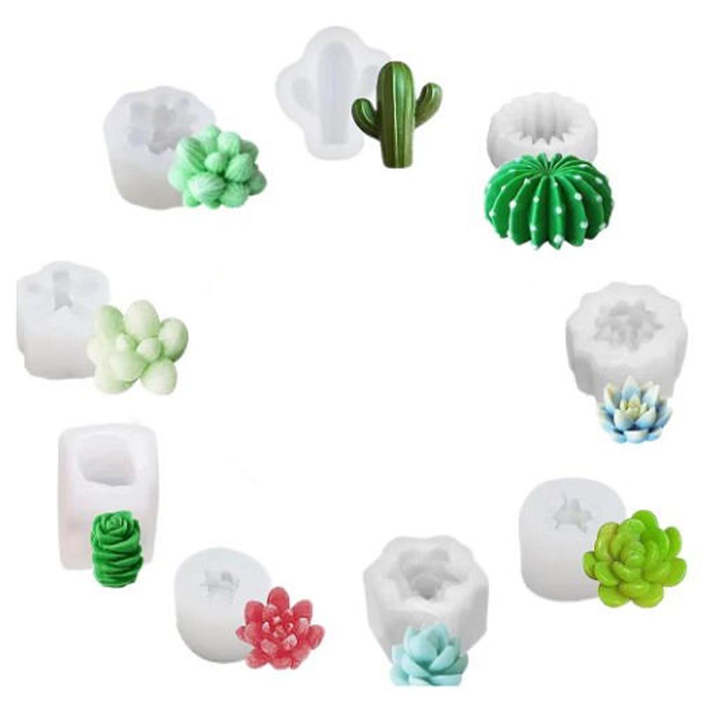 9PCS Scented Wax Silicone Succulent Cactus Candle Molds Aromatherapy Candles Molds for Handmade Cake Baking Making