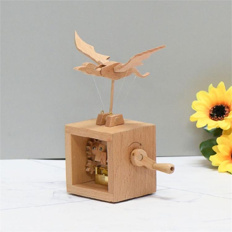 Anspruchsvolle Holz-Spieluhr mit Handkurbelwerk, Cartoon-Tierfigur, musikalisches Desktop-Ornament für Sammler