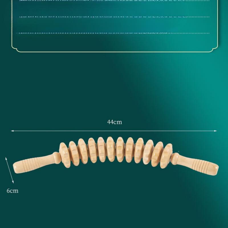 Body Fascia Massager Anti-slip Handle Wood Grooved Gear Arms Legs Thighs Buttocks Smooth Roller Massager for Back Relaxation