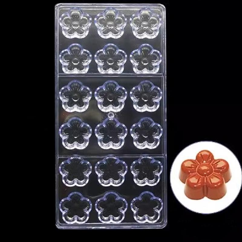 Polycarbonate Chocolate Mold 18 Cavity Flower Shape Mould for Candy Bonbons and Pastry Baking Tool Kitchen Supplies