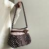 Retro Polka Dot Underarm Bag Cute Pleated Cloud Bag Wooden Button-Decor Handbag Casual And Versatile Commuter Shoulder Bag