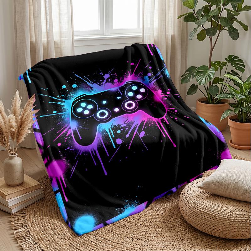 Neon Game Controller Design Theme blanket Lightweight Warm Flannel Blanket Decorative Throw Blanket for Home Decoration