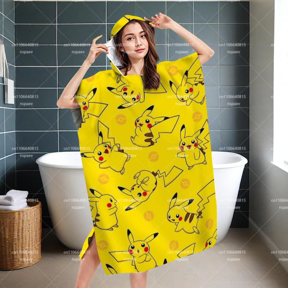 

Kids Pikachu Hooded Bathrobe, Pokemon Yellow Soft Towel Robe for Boys & Girls, Cute Cartoon Beach Towel for Bath & Pool W40*H60(CM)