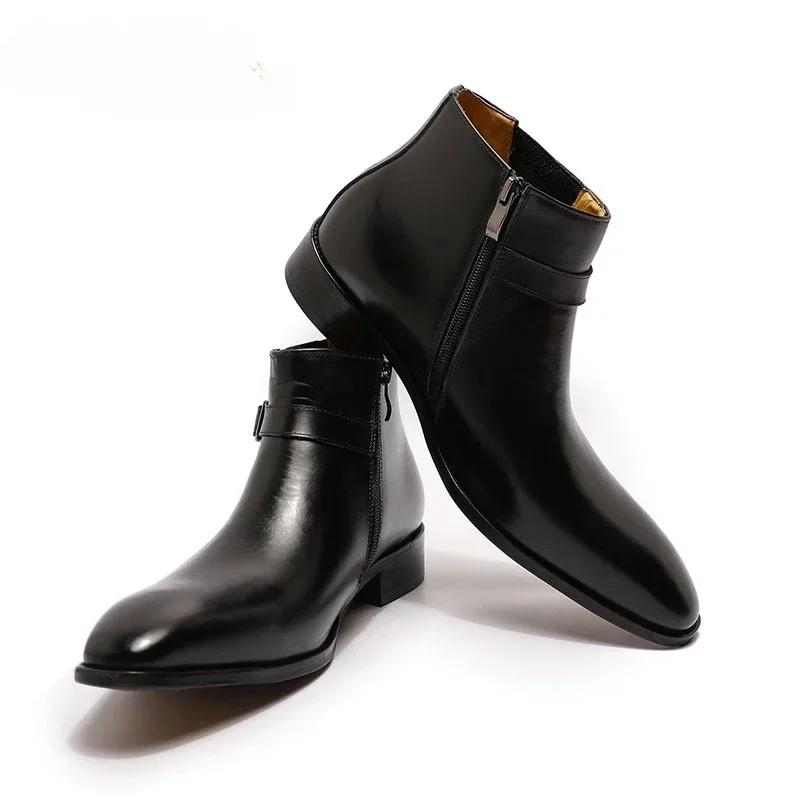 Mode Übergroße Vintage Europäisch Amerikanische Chelsea Boots Herbst Winter Herren Echtleder Stiefeletten Herren Rindsleder Handgefertigte Schuhe