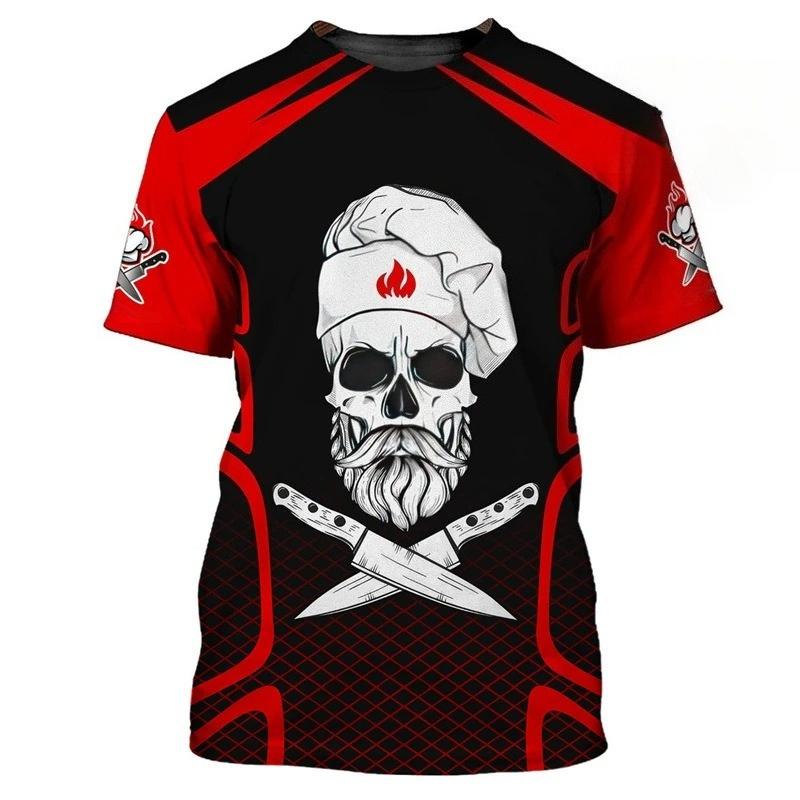 Kockens Arbets-T-shirt Herr 3D-tryckt T-shirt Kortärmad Rundhalsad Pullover Avslappnad Topp Kockuniform