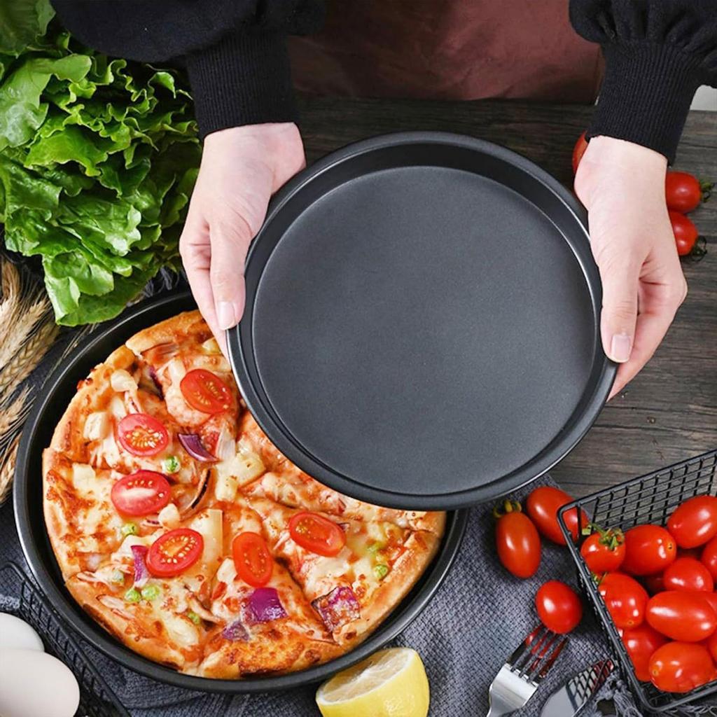 6/8/9/10inch Non-Stick Pizza Tray Round Carbon Steel Baking Tray with Pastry Brush Family Restaurant Pie Plate Oven Baking ZSY