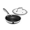 HexClad Hybrid Nonstick 7-inch Fry Pan with Glass Lid. Stainless Steel, 18cm. Dishwasher, Oven, and IH Safe.
