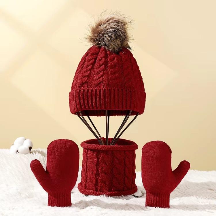 3Pcs Baby Knit Gloves Hat Set Solid Color Autumn Winter Knitted Hats Toddler Beanie Cap for Girls Boys Outdoor