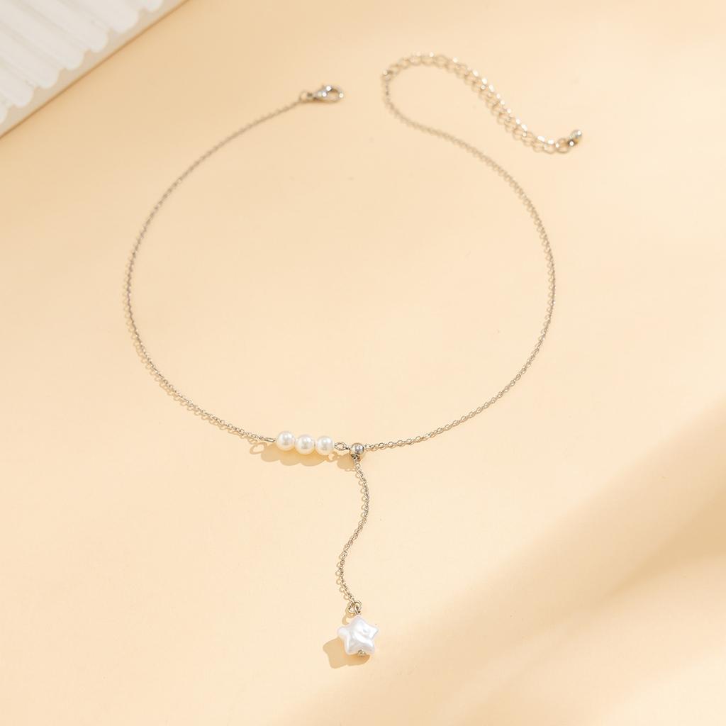 Cold Wind Design Pullable Necklace Necklace Pentagram Pearl Fringed Chain