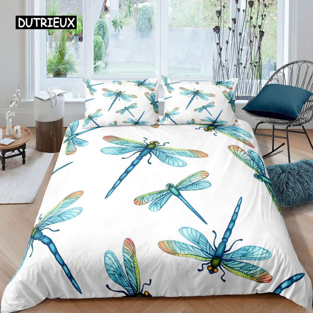 Dragonfly Duvet Cover Set King Size Colorful Wing Bedding Set for Kids Teens Adult Forset Wild Animal Theme 2/3pcs Quilt Cover