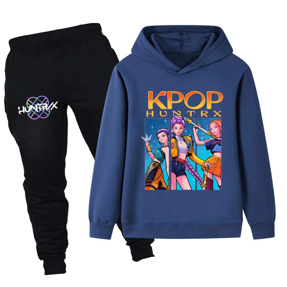 PB1211 Kinder Jungen Mädchen Kpop Mira Zoey Rumi Druck Langarm Kapuzenpullover Hose Hosen Kleidersets