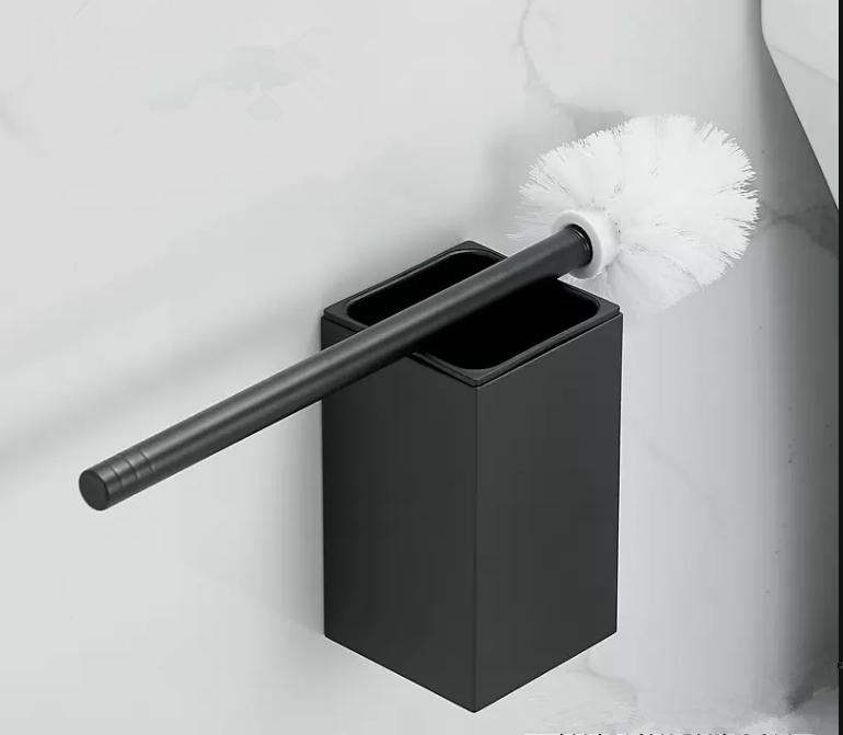 Black Toilet Brush Holder with Brush Aluminum Gray/White Bathroom Toilet Scrub Cleaning Brush Holder Set