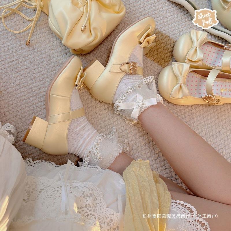 Hug the bear, satin puLolita versatile cute single shoes