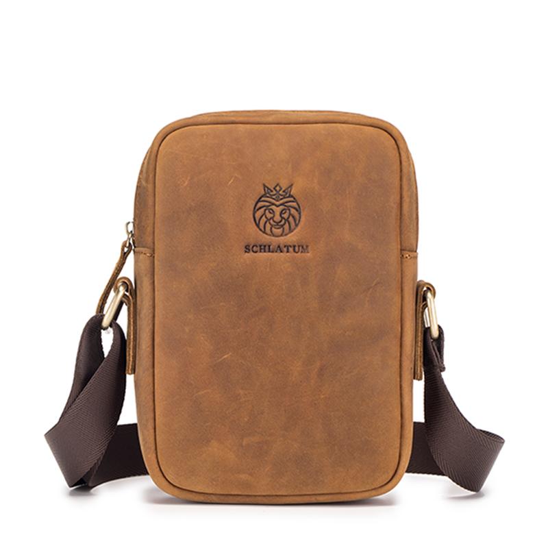 Schlatum Casual Men'S Shoulder Bags Business Messenger Bag High-Quality Men'S Crazy Horse Hide Bag'S Mini Large Capacity Pocket