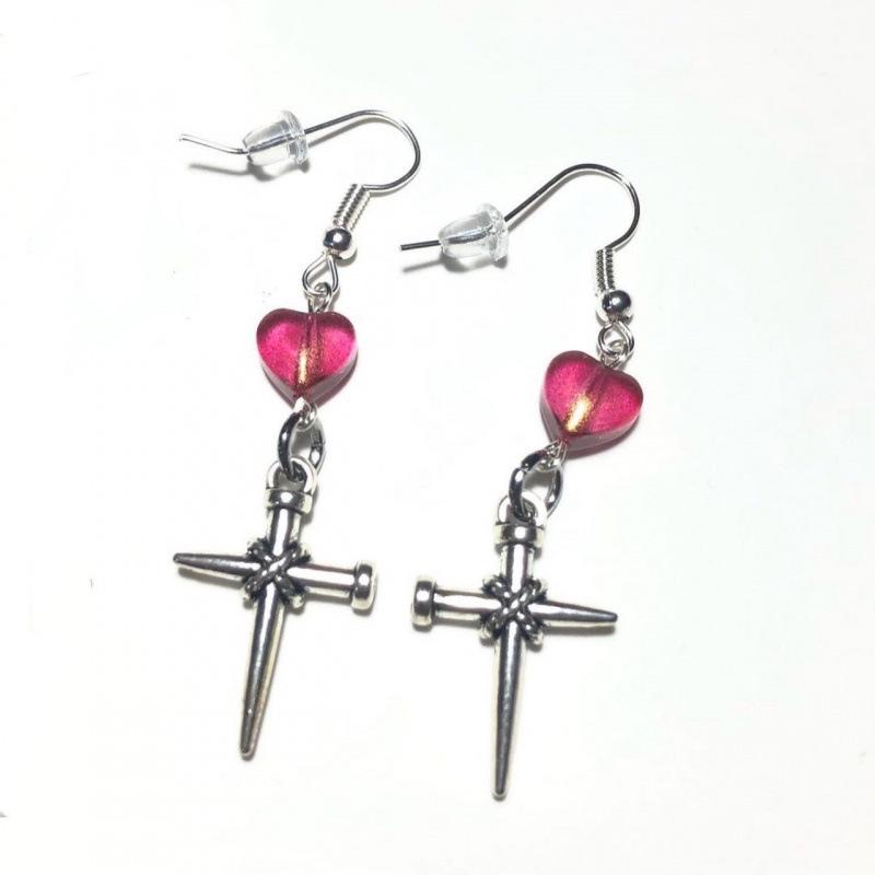 European & American Gothic Punk Heart Cross Earrings