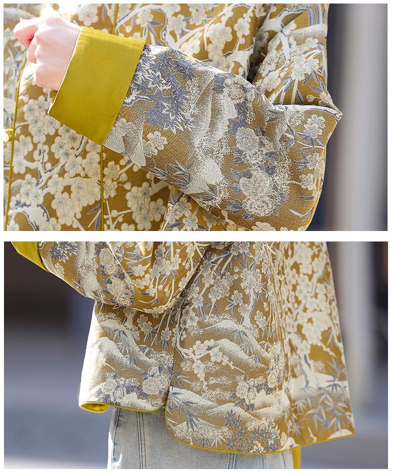 2025 Spring Retro Chinese Jacquard Frog Button Loose Top YW8989