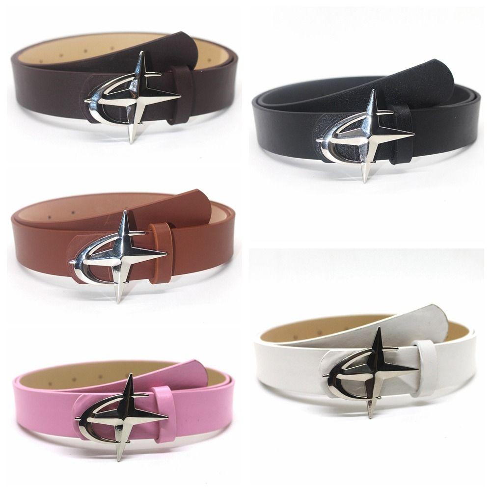 PU Leather Leather Belt Zinc Zinc Alloy Waistband Fashion Cross Star Buckle Belts  Women