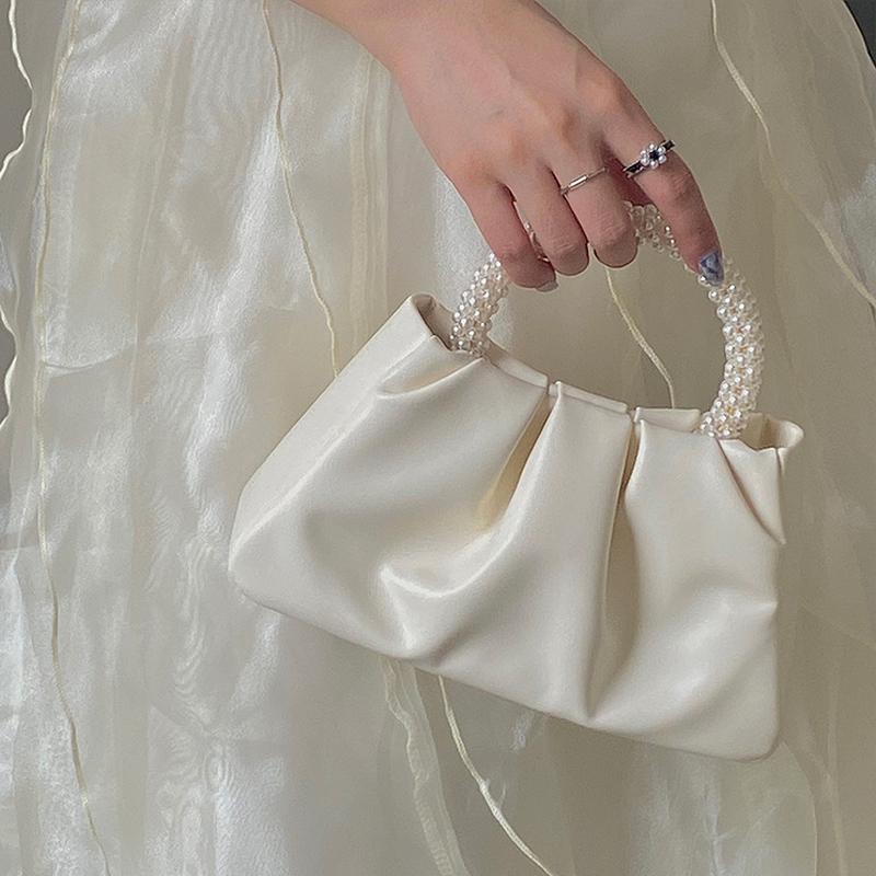 Shoulder Bag White Pearl String PU Cute Delicate Cloud Bag for Phone Lipstick Card White Pearl Bag