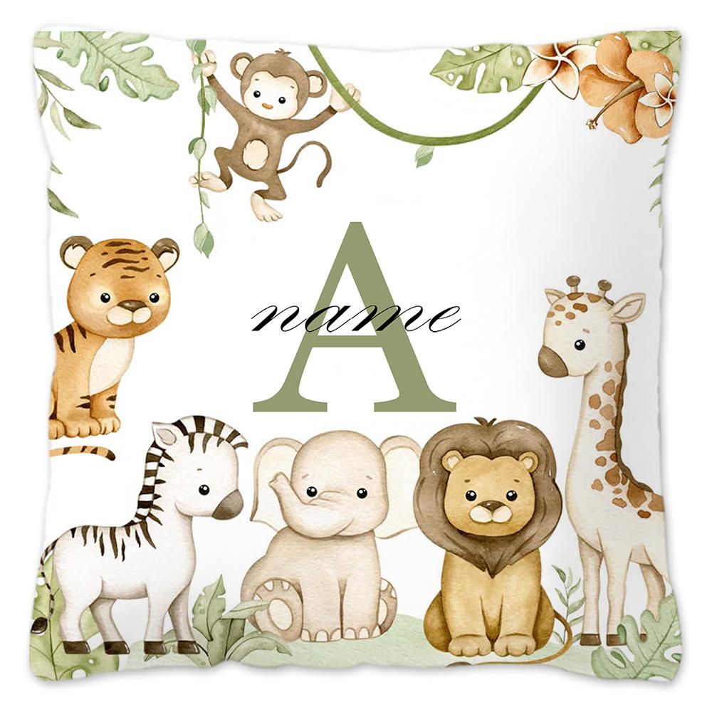 Animal with Name Pillow Case Personalized Pillow Dust Cover Bedroom Kids Wild Party Decoration Pillowcase Birthday Children Gift
