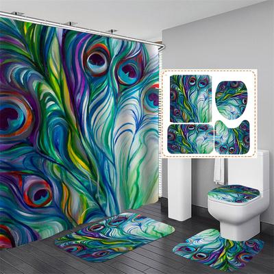 3D Print Shower Curtain Waterproof Polyester Bathroom Curtain Anti-slip Bath Mat Set Toilet Rugs Carpet Home Decor 4PCS