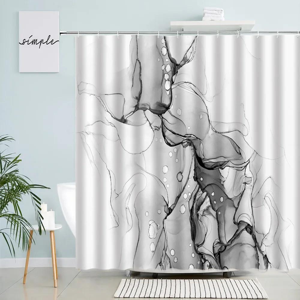 Abstract Marble Shower Curtains Creative Geometric Design Blue Purple Watercolor Print Bath Curtain Modern Fabric Bathroom Decor