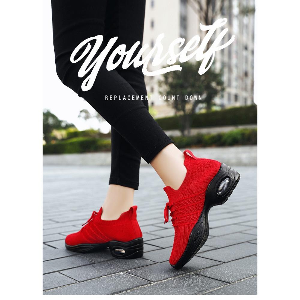 JMXD Women Shoes Flyknit Platform Dance Sneakers Air Cushion Casual Shoes Fashion Height Increasing Comfortable Trendy Walking Trainers