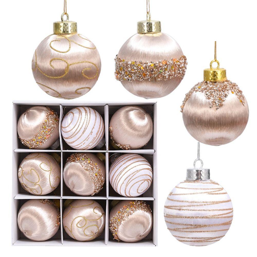 9 Stück 8 cm Weihnachtsbaumkugel-Set Große Bemalte Weihnachtsbaum-Dekoration Anhänger Bruchfest Zartes Hängeornament Hochzeit