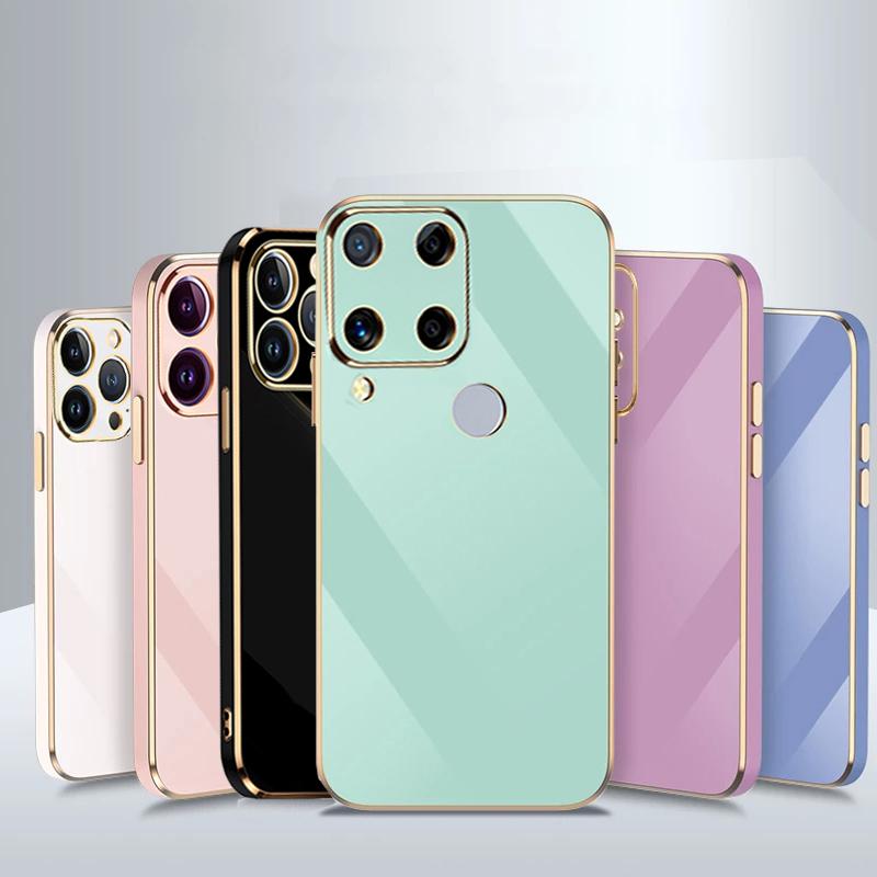Bling Square Plating Soft Case For OPPO Realme C21Y C35 C31 C20 C17 C15 C12 C11 10 9 9i 8 7 Pro A54 A74 A94 A52 A72 A92 A33 A53 4G 5G Silicone Cover