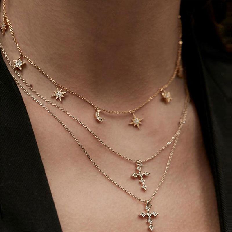 FEEHOW Frühling/Sommer Stern und Mond Schlüsselbeinkette für Mädchen