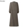 ZANZEA Vestido Casual de Manga Larga de Color Sólido con Cuello Alto para Mujer
