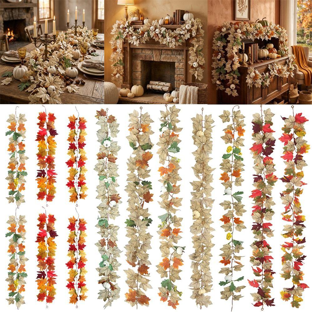 Multicolor Artificial Maple Leaf Garland Autumn Hanging Garland Fireplace Decor