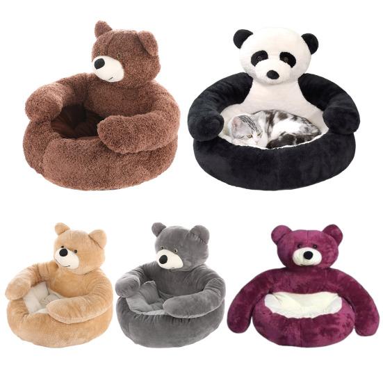 Pat pentru câine ursuleț de pluș, cald, pufos, canapea pat pentru pisici cu brațe, antiderapant, detașabil, lavabil, pat confortabil ursuleț pentru pisici, câini