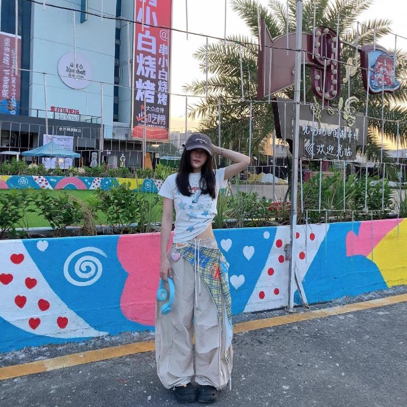 Retro Contrasting Tooling Paratrooper Pants Women's Summer Quick-drying Trousers Pleated Design Loose Wide-leg Trousers