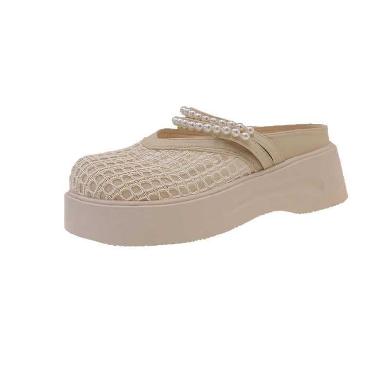 Summer Korean Version of Fashion Hole Sandals Light Thick-soled Bag Head Half Slippers Increase the Height and Breathability Hollow Mesh Shoes Steppin