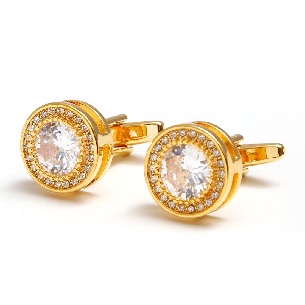 Men's cufflinks, cross-border hot-selling retro light luxury zircon round shirt button jewelry 1 piece, spot delivery