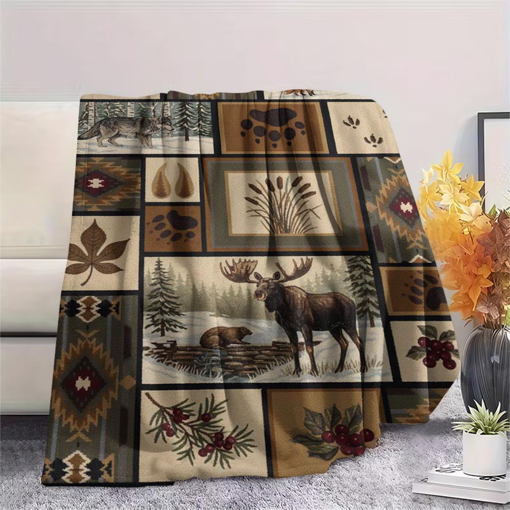 1PC Patchwork style Print FlAannel Blanket, High quality Comfortable for All Seasons, Home Decor, Warmth and Comfort