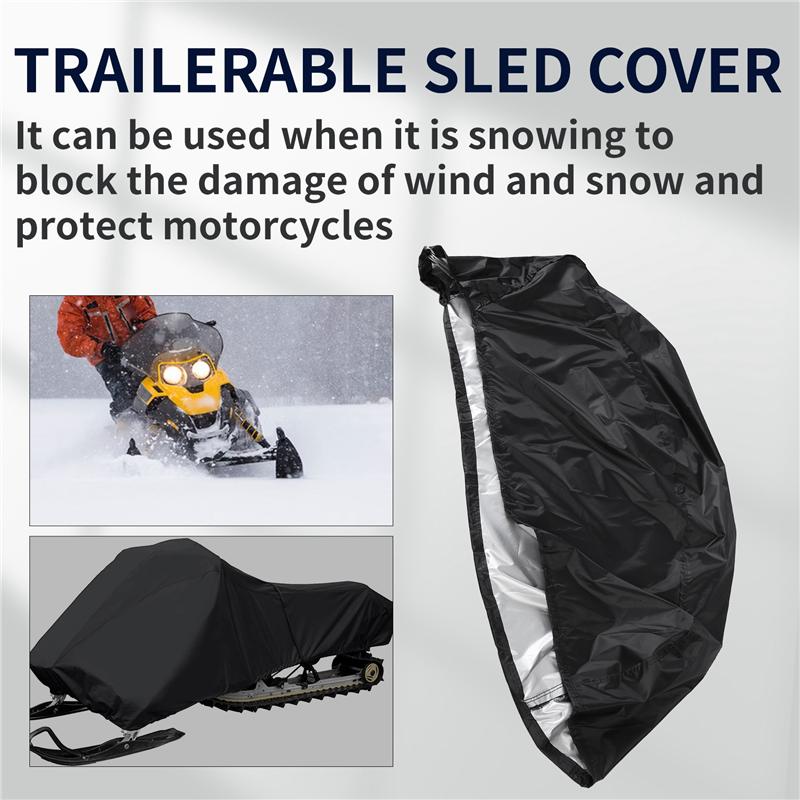 Snowmobile Cover Waterproof Dust Trailerable Sled Cover Anti-UV Winter Motorcycle Outdoor Black