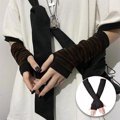 Mode Frauen Dame Gestreiften Ellenbogen Handschuhe Wärmer Gestrickte Lange Finger Handschuhe Ellenbogen Fäustlinge Weihnachten Zubehör Geschenk