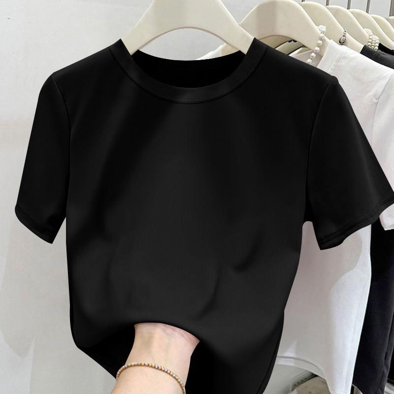 Damen Sommer T-Shirt im koreanischen Stil, schmal geschnitten, gerippt, Raglan, kurzärmelig