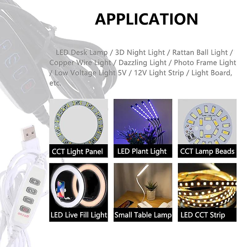 1.5M Usb 5V Led Tri-Color Dimming Color Switch Cable Dimmer 4-Key Controller 2Ch For Low Voltage Led Cct Bicolor Light