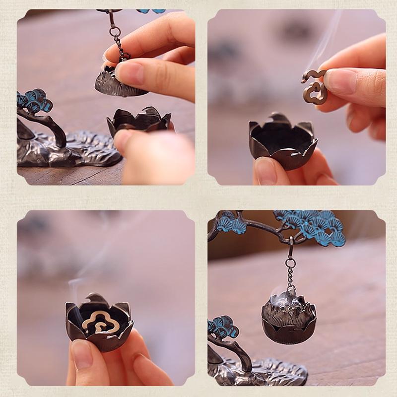 Creative Welcome Guest Pine Incense Burner Ornament Zen Tea Ceremony Home Indoor Chinese Hollow Retro Hanging Incense Burner 1Pc
