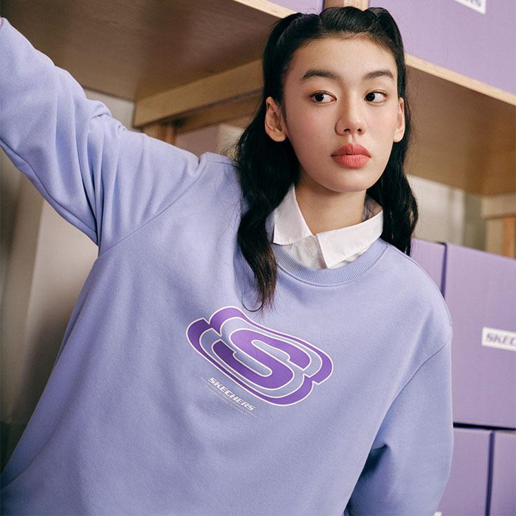 Skechers Colorful Casual Series Letter Pullover Sweatshirt Unisex Sweatshirt Sweet-Lavender L322U083-01DU