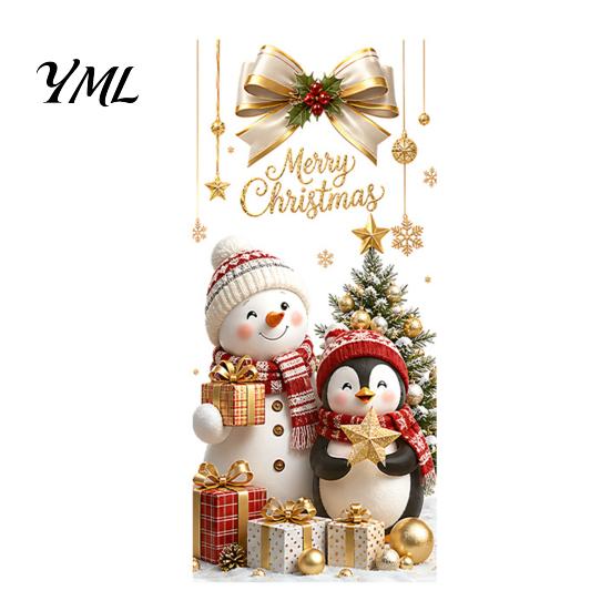Removable Festive Wall Art Christmas Window Clings, Cute Snowman Santa Penguin Reindeer Stickers for Decals Glass, Reusable Holiday Static PVC