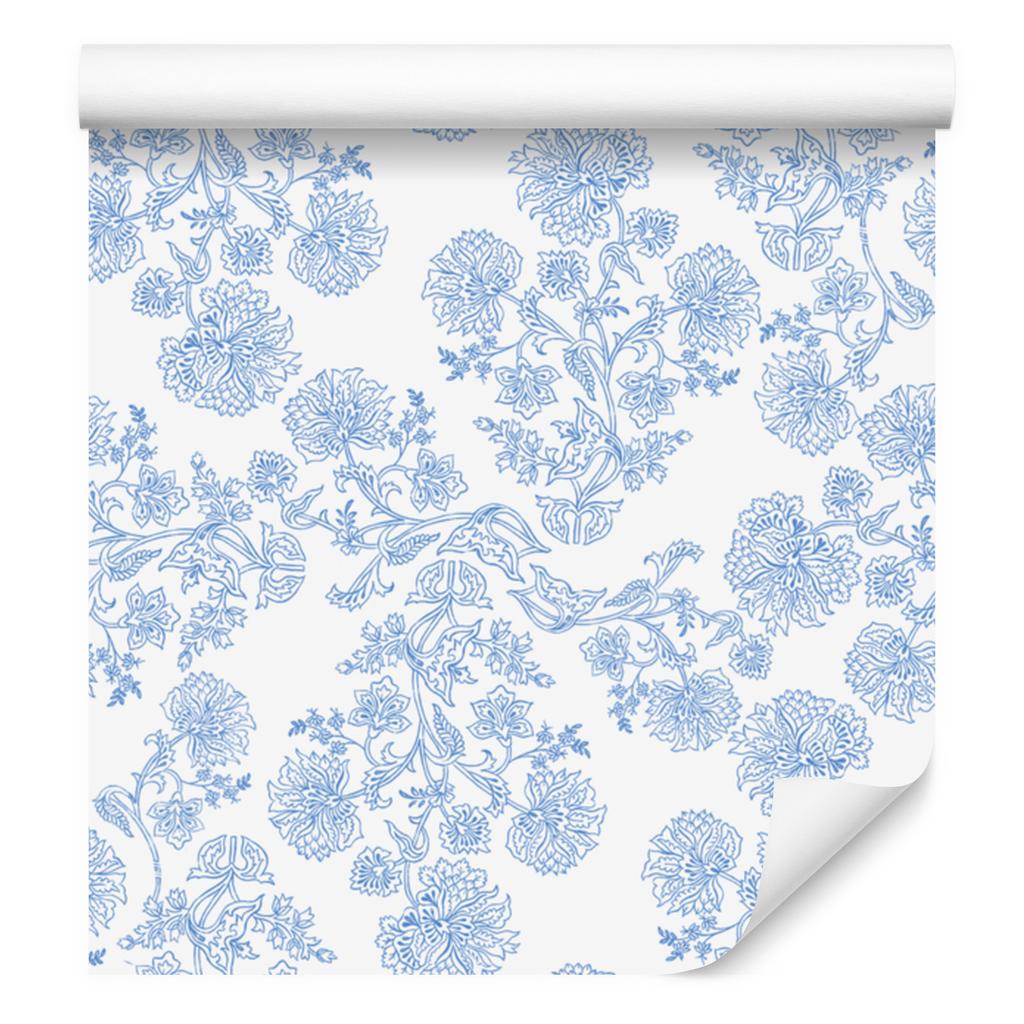 Wallpaper Flowers white and azure, azure background for the living room and bedroom 50x1000